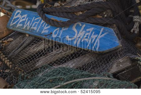 Beware Of Sharks Wooden Sign