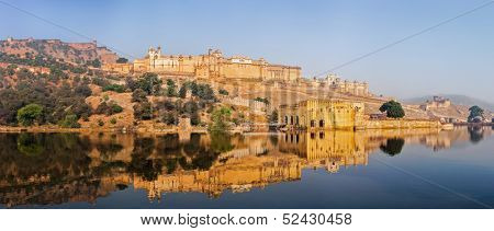 Famous Rajasthan landmark - Panorama of Amer (Amber) fort, Rajasthan, India