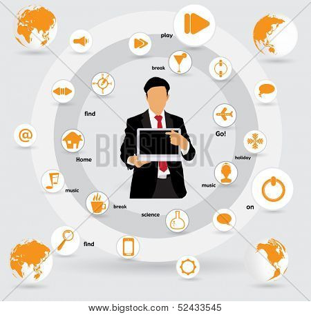 Businessman with laptop computer. Vector 