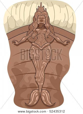 Illustration of a Pirate Ship Figurehead with a Mermaid Design