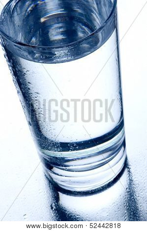 a glass of water on a mirror