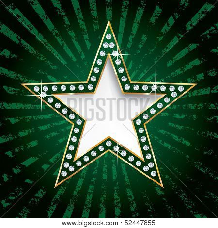 vector golden green star on grunge burst