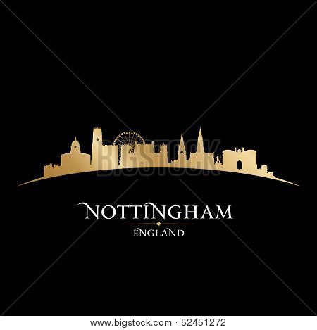 Nottingham England City Skyline Silhouette Black Background