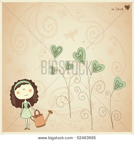 Card with pretty girl
