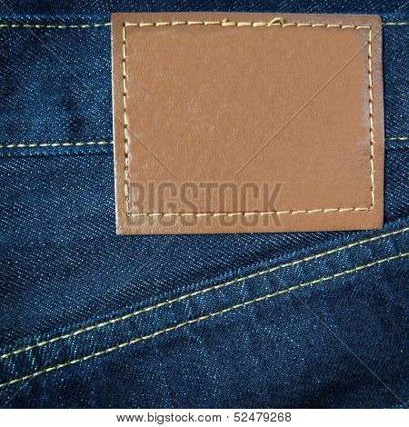 Leather Jeans Label Sewed On Jeans.