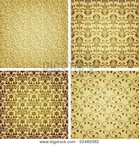 Vector Seamless Golden Patterns, Oriental Style