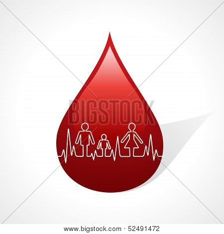 Heartbeat make family icon inside the blood drop stock vector