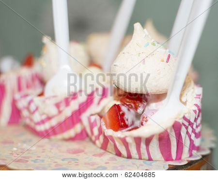 Cupcake With Merengue And Strawberry