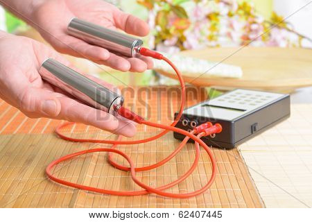 Biofeedback device used in alternative medicine therapy.