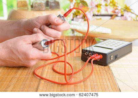 Biofeedback device used in alternative medicine therapy.