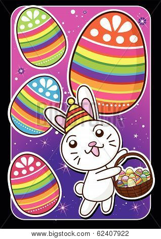 Happy Easter  bunny and eggs at the star background