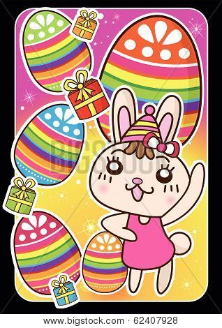 Happy Easter  bunny and eggs at the star background