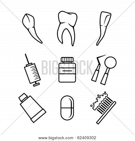 Dental icons set on white background