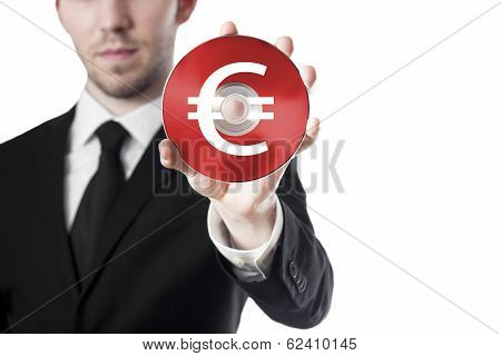 man holding cd with euro symbol