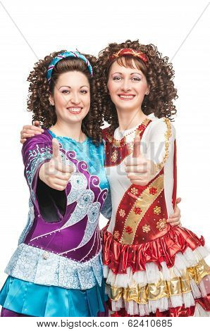 Happy Irish Dancers Showing Thumbs Up Sign