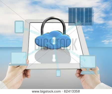 Cloud Shape Lock On Tablet With Computing Devices