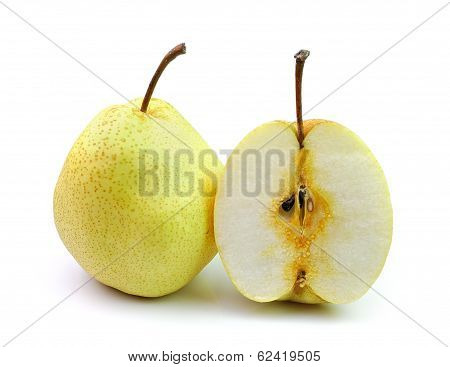 Pear In Closeup On A White Background