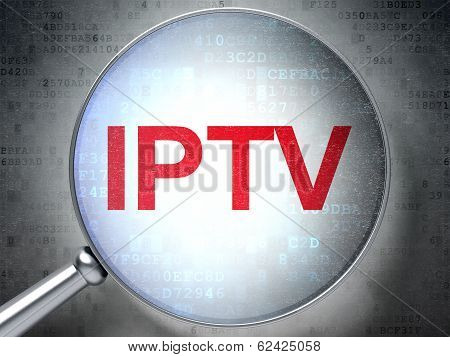 SEO web development concept: IPTV with optical glass