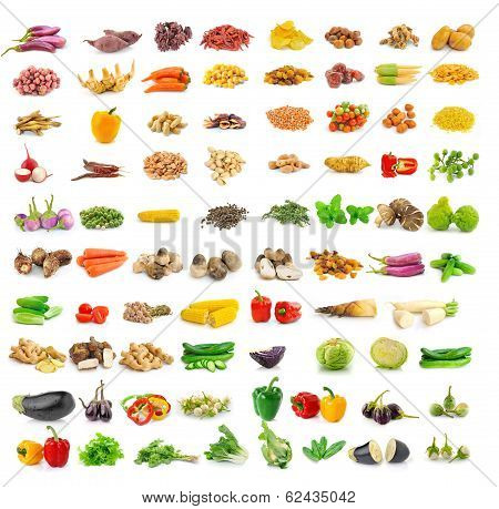 Vegetables And Spices Isolated On White Background
