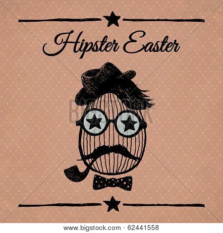 Hipster Easter Vintage Poster With Egg.