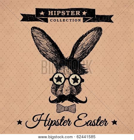 Hipster Easter - Vintage Easter Poster With Bunny.