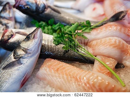 Pieces of fish at the market  