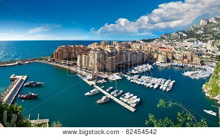 Panoramic view of Monte Carlo harbour in Monaco. Azur coast.