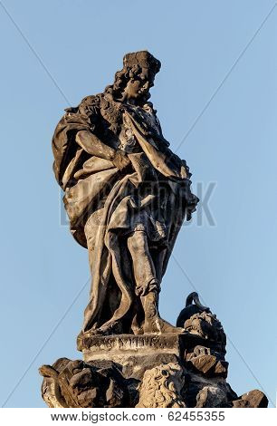 Staue On The Charles Bridge In Prague, Czech Republic.