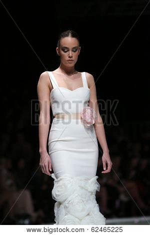 ZAGREB, CROATIA - MARCH 27: Fashion model wearing clothes designed by Mihano Momosa on the 'Fashion.hr' show on March 27, 2014 in Zagreb, Croatia