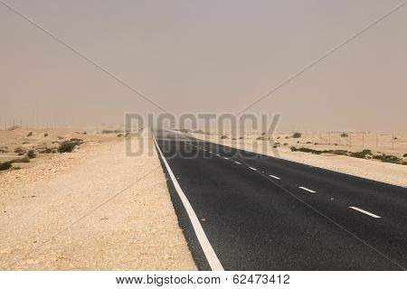 Road Through The Desert In Qatar