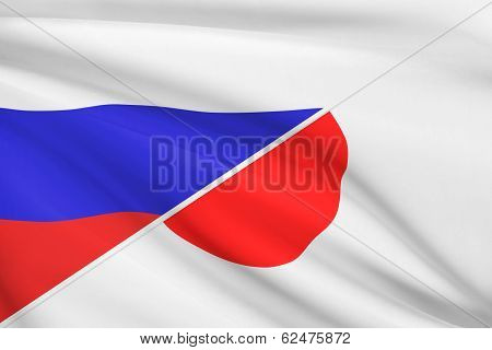 Series Of Ruffled Flags. Russia And Japan.