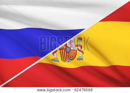 Series Of Ruffled Flags. Russia And Spain.
