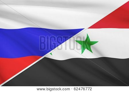 Series Of Ruffled Flags. Russia And Syria.