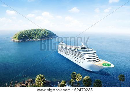 3D Cruise Ship by an Island