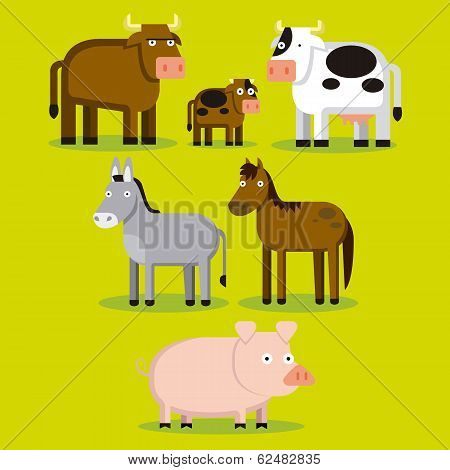 Vector Group Of Different Farm Animals With Color Background