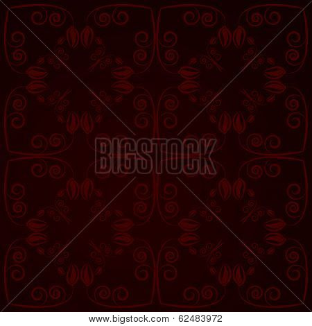 dark red background with flowers and leaves