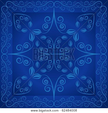 blue gradient background with flowers and leaves