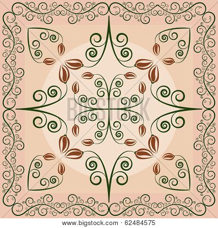carpet with flowers and leaves on latte background