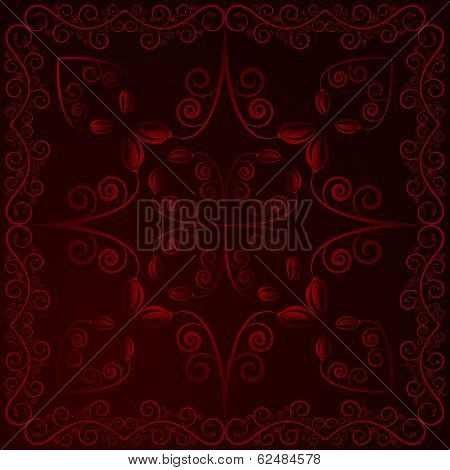 dark red background with flowers and leaves