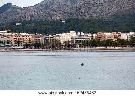 The beach with the evening-time in Alcudia on Majorca