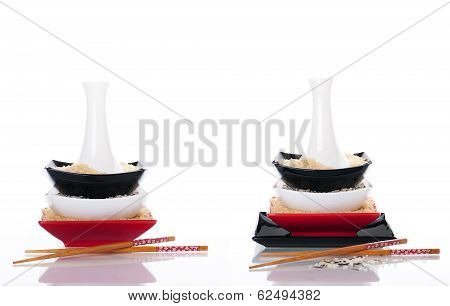 Rice and square piattis in form the Chinese pagoda