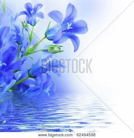 Flowers and batterfly, dark blue hand bells