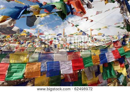 Prayer Flags With Stupas - Kunzum La Pass - Himachal Pradesh - India
