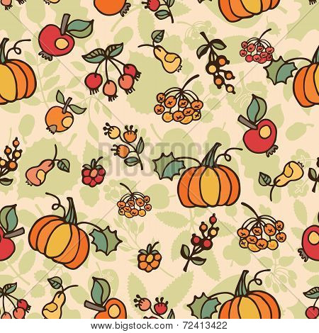 Doodle seamless pattern.Autumn harvest fruit vector