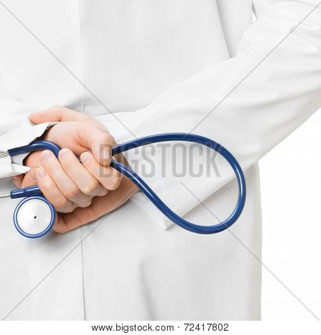 Doctor With A Stethoscope And Hands Crossed Behind His Back