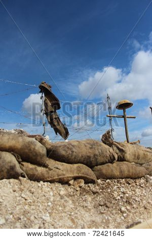 WW1 trench with helmet & uniform
