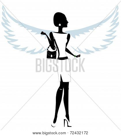 Silhouette of a Young Woman with Angel Wings. Vector. Illustration