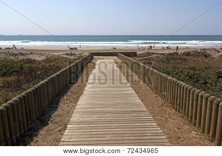 Wooden Slatted Walkway Leading Onto Beach In Durban South Africa