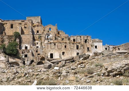 Panoramic view of Craco. Basilicata. Southern Italy.