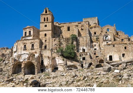 Panoramic view of Craco. Basilicata. Southern Italy.